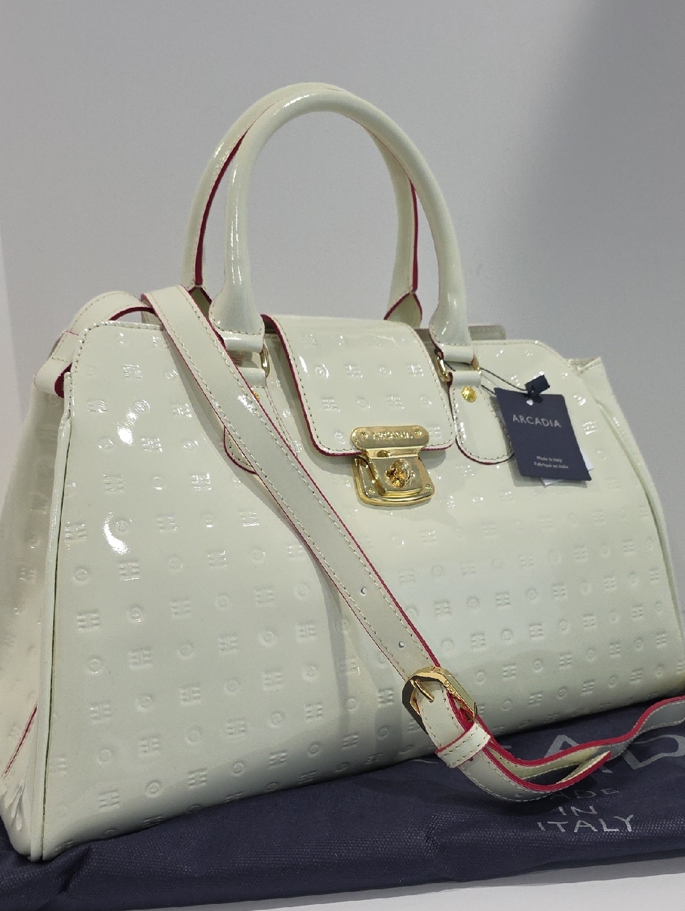 NWT ✅ ARCADIA TERESA  Patent Leather EW Large Satchel Bag #0405⭐ NWT